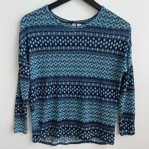 AYLA · FRANCESCAS · NAVY, TEAL + MAROON PATTERNED TOP - SIZE SMALL